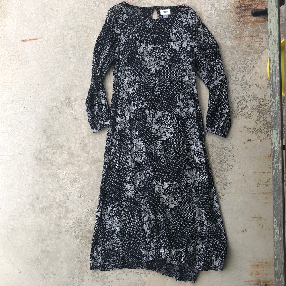 Old Navy Midi Length Black & White Floral Dress